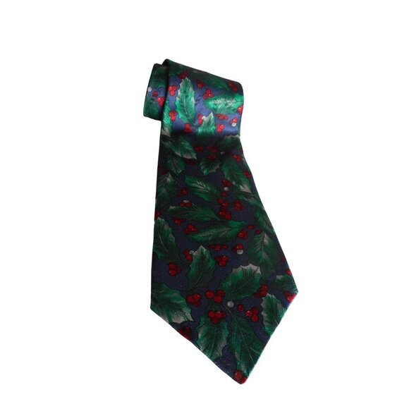 Vintage Holly Tie Necktie Holiday Winter Hallmark Candy Cane - Picture 2 of 6